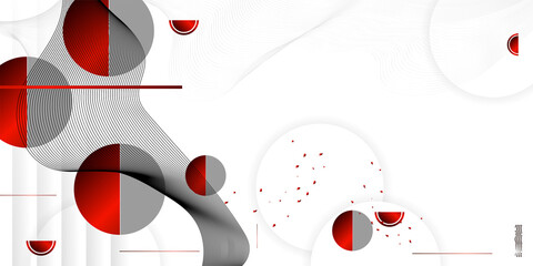 Wall Mural - White abstract background of lines and figures in the Japanese style red black white minimalism. White background vector illustration