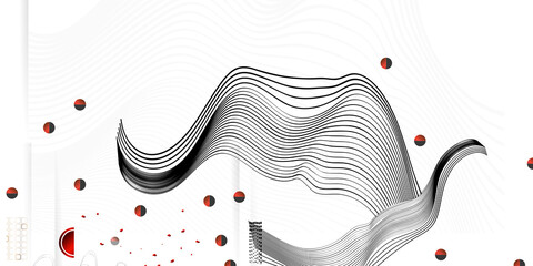 Wall Mural - White abstract background of lines and figures in the Japanese style red black white minimalism. White background vector illustration