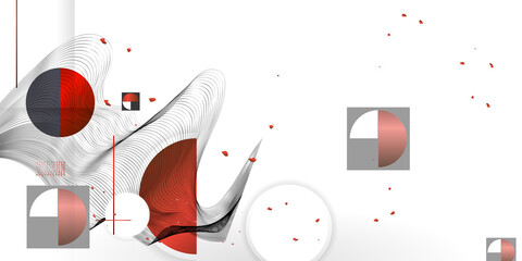 Wall Mural - White abstract background of lines and figures in the Japanese style red black white minimalism. White background vector illustration