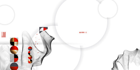 Wall Mural - White abstract background of lines and figures in the Japanese style red black white minimalism. White background vector illustration