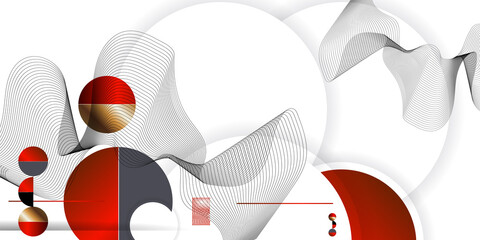 Wall Mural - White abstract background of lines and figures in the Japanese style red black white minimalism. White background vector illustration