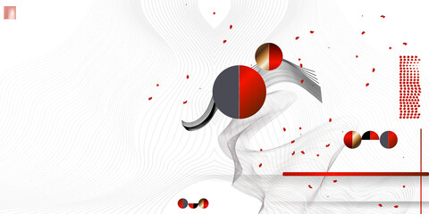 Wall Mural - White abstract background of lines and figures in the Japanese style red black white minimalism. White background vector illustration