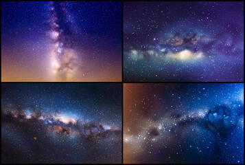 Canvas Print - night starry sky and milky way. stars and nebula. space background set