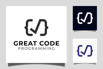 Wall Mural - greats code logo design with check ,correct, valid icon vector symbol for coding and programming logo template