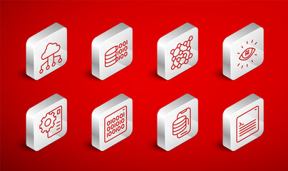 Set line Web developer programming code, Binary, Neural network, Artificial intelligence AI, Cloud technology data transfer, Network cloud connection, and icon. Vector