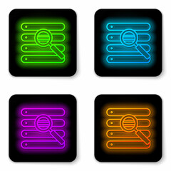 Poster - Glowing neon line Search in a browser window icon isolated on white background. Black square button. Vector Illustration