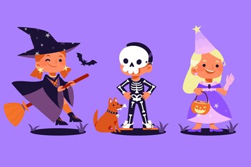 Wall Mural - hand drawn flat halloween characters collection vector design illustration