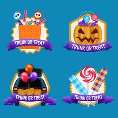 Wall Mural - realistic trunk treat labels collection vector design illustration