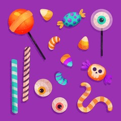 Wall Mural - watercolor halloween candy collection vector design illustration