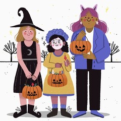 Wall Mural - kids costumes ready trick treat vector design illustration