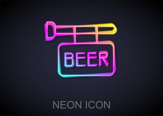 Sticker - Glowing neon line Street signboard with inscription Beer icon isolated on black background. Suitable for advertisements bar, cafe, pub, restaurant. Vector