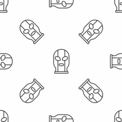 Poster - Grey line Mexican wrestler icon isolated seamless pattern on white background. Vector