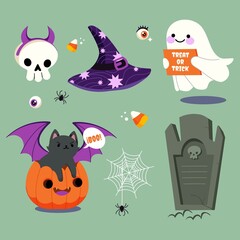 Wall Mural - hand drawn flat halloween elements collection vector design illustration