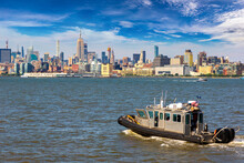 New Jesey Police Boat Against Manhattan