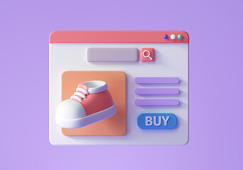 Poster - online shopping on web page concept. e-commerce website design. 3d render illustration