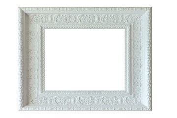 Wall Mural - White carved wooden frame isolated on a white background