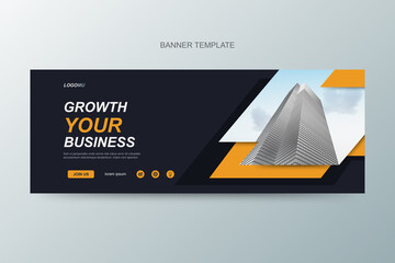 Fototapete - Banner ad template for corporate business. 3d illustration of building. Social media banner design