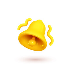Poster - Bell notifications yellow colors. Realistic 3d design. Isolated on white background. Vector illustration