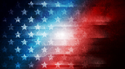 USA colors, stars and stripes abstract grunge design. Independence Day modern vector background. Concept retro american flag