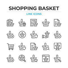 Poster - Shopping basket line icons set. Modern outline elements, graphic design concepts, simple symbols collection. Vector line icons
