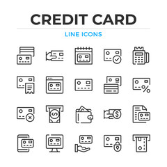 Wall Mural - Credit card line icons set. Modern outline elements, graphic design concepts, simple symbols collection. Vector line icons