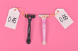 Concept for pink tax showing pink and black razor aimed at specific genders with different price tags