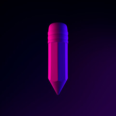 Poster - Pencil neon icon. 3d rendering ui ux interface element. Dark glowing symbol.