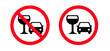 Stop,  don't drink and drive signboard. Car and glass pictogram or icon. Forbidden, no alcohol. Prohibiting sign, car and glass warning symbol. No driving and drinking.