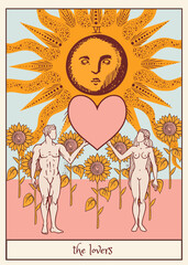 tarot card the lovers, Occult, fortune telling, tapestry