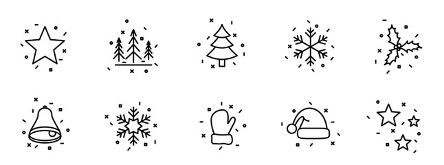 Canvas Print - christmas icons. set of abstract christmas icons. christmas decorations in flat linear design. vecto