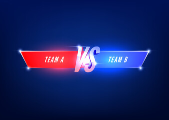 Versus screen template. Vs battle headline, conflict duel between Red and Blue teams.