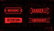 © Andrew Derr - Conceptual Layout with HUD elements for print and web. Lettering with futuristic user interface elements. HUD danger zone. warning and alert attention signs.