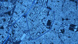 Detailed blue map poster of Brussels city, linear print map. Skyline urban panorama.
