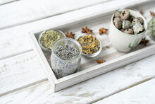 Lavender Seed And Other Spices In Serving Tray