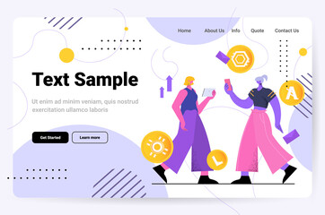 Poster - women mining different virtual money coins on digital gadgets cryptocurrency exchange banking transaction investment