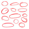 © Maya - Set of red highlight circles. Hand drawn vector collection. Marker doodle sketch. Highlighting Text and important objects. Vector ovals. Round frames
