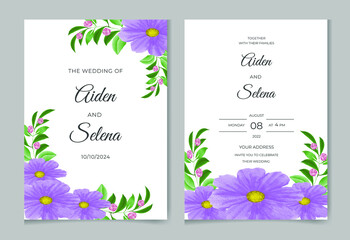 Beautiful digital Hand-painted Feminine watercolor Premium floral and leaves Wedding Invitation Card