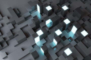 Poster - Abstract gray geometric background with cubes. Design and landing page concept. 3D Rendering.