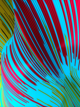 Abstract multi colored wavy wires. Modern 3d rendering digital illustration. Line art design element