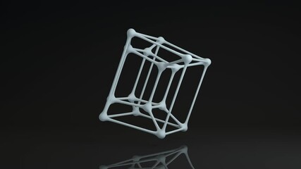 Poster - loop animation of a 3d tesseract. hypercube in the studio with reflections. the idea of infinity, th