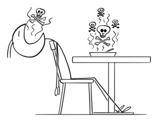 Sticker - Person Dies After Eating Poisonous or Contaminated Food , Vector Cartoon Stick Figure Illustration