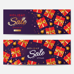 Wall Mural - Holiday Sale banner. Christmas purple horizontal background, header for website