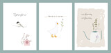 Fototapeta Pokój dzieciecy - cute spring postcards with hand drawn florals, birds 