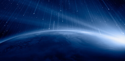 Poster - Planet Earth with lot of stars at  spectacular sunset 