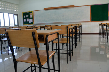 Wall Mural - school closed, empty classroom whiteboard without children and teacher. college empty class room no 