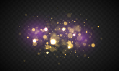 Aufkleber - Christmas abstract pattern. Purple fireworks explosion dust vector. Festive purple and golden luminous background with golden colorful lights bokeh. Colorful blue bokeh effect. 