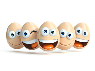 Funny eggs as a cartoon characters isolated over white 3d rendering