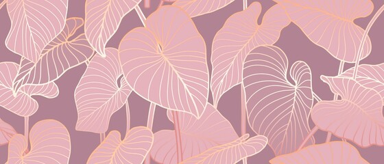 Wall Mural - Luxury seamless pattern with tropical leaves.