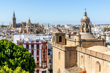 Sticker - View of Annunciation Church and Cathedral of Seville in the capital city of Andalusia, Seville, Spain