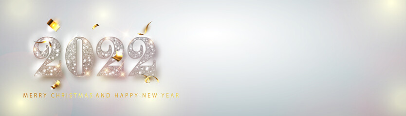 Wall Mural - happy new year 2022 banner. silver vector luxury text 2022 happy new year. festive numbers design. h